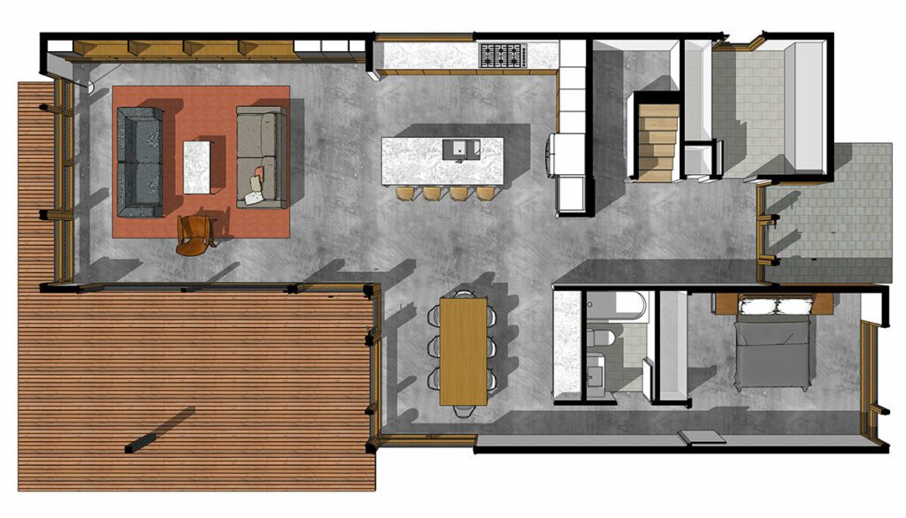 Plan d'étage meublé d'une maison moderne