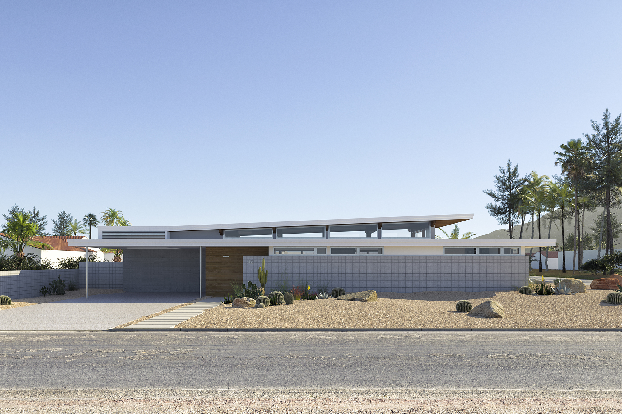 Single-story modern house in the desert