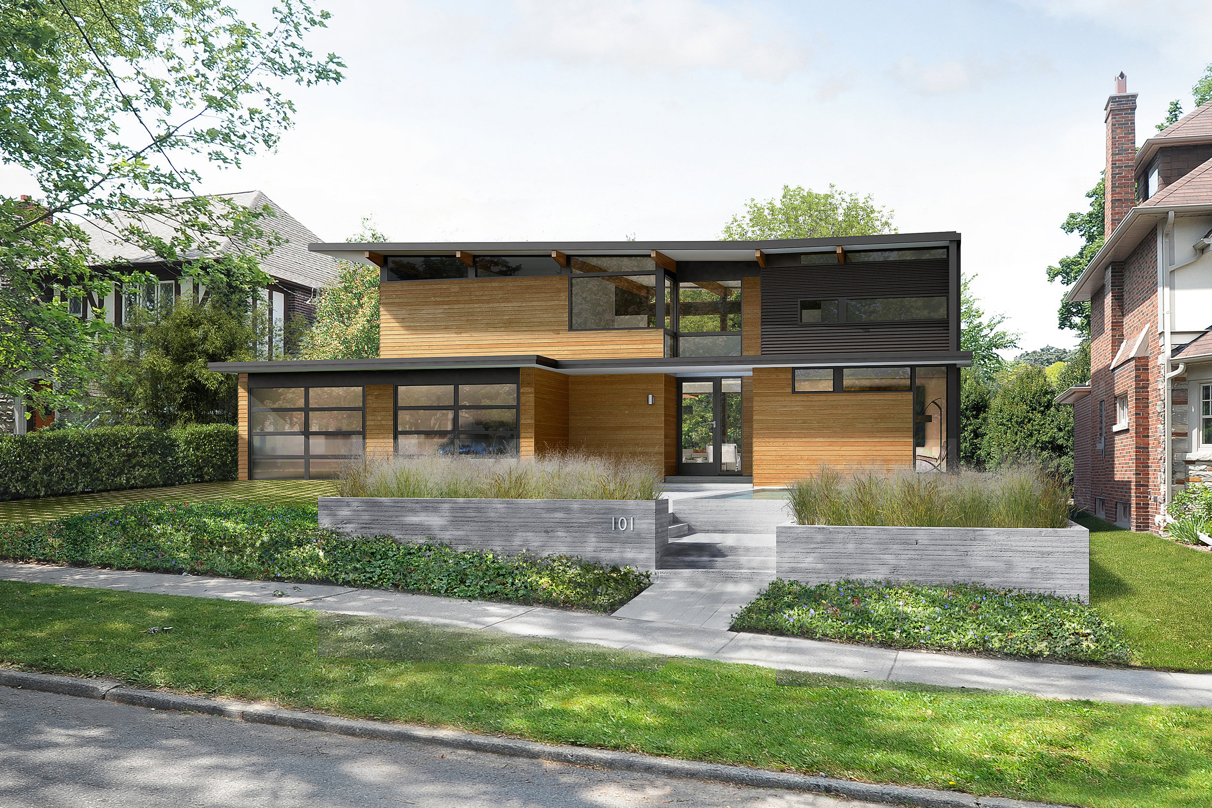 Rendering of a modern home in a suburban lot