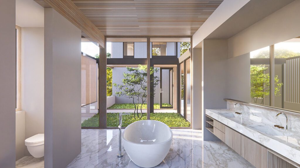 Salle de bains d'une maison personnalisée moderne au Texas