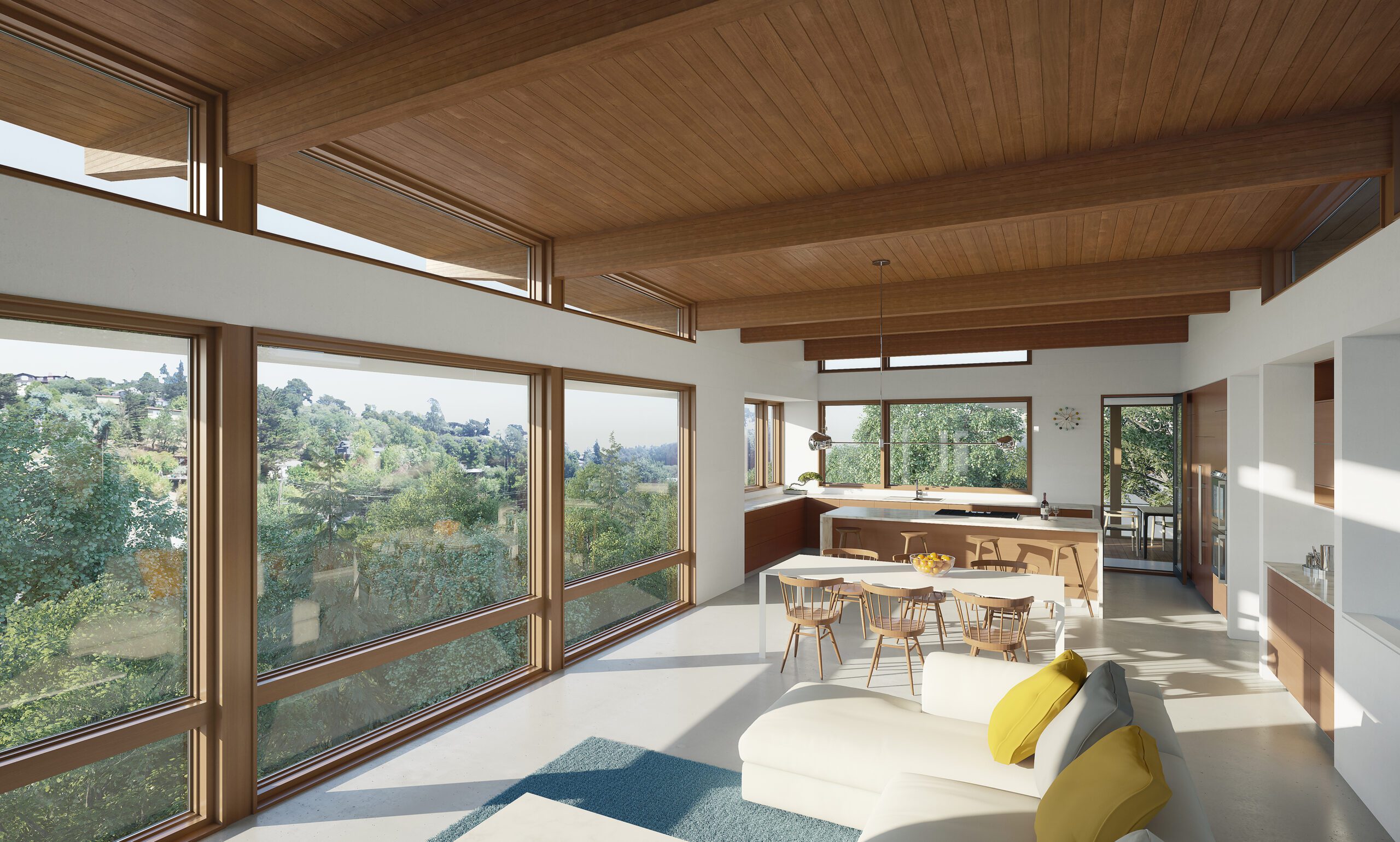 Rendering of the interior of a modern home on a hillside