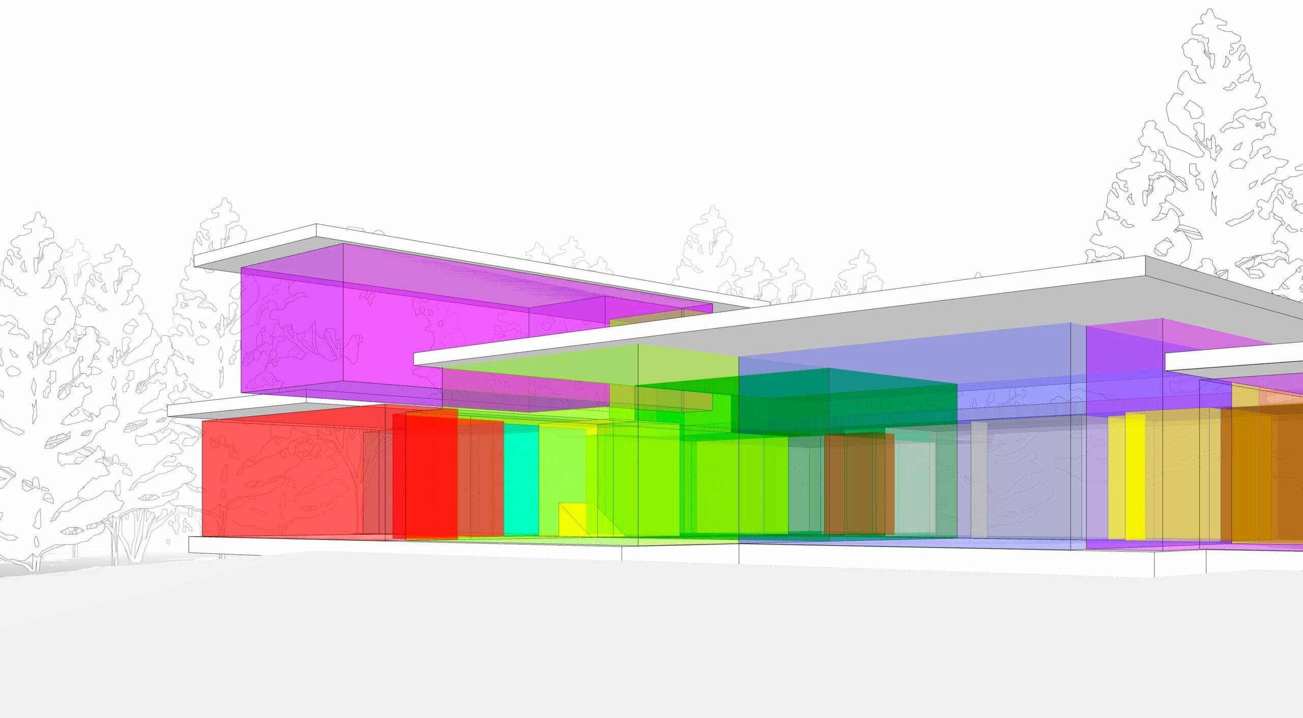 Colorful graphic diagram of the layout of a modern home