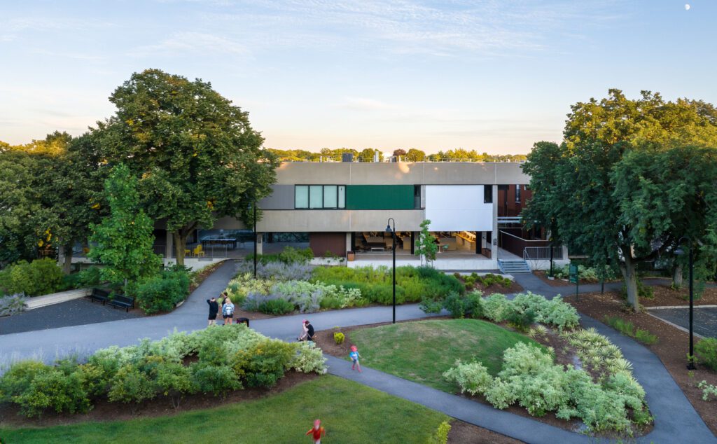 Exterior of the Turkel Design studio space overlooking a public park