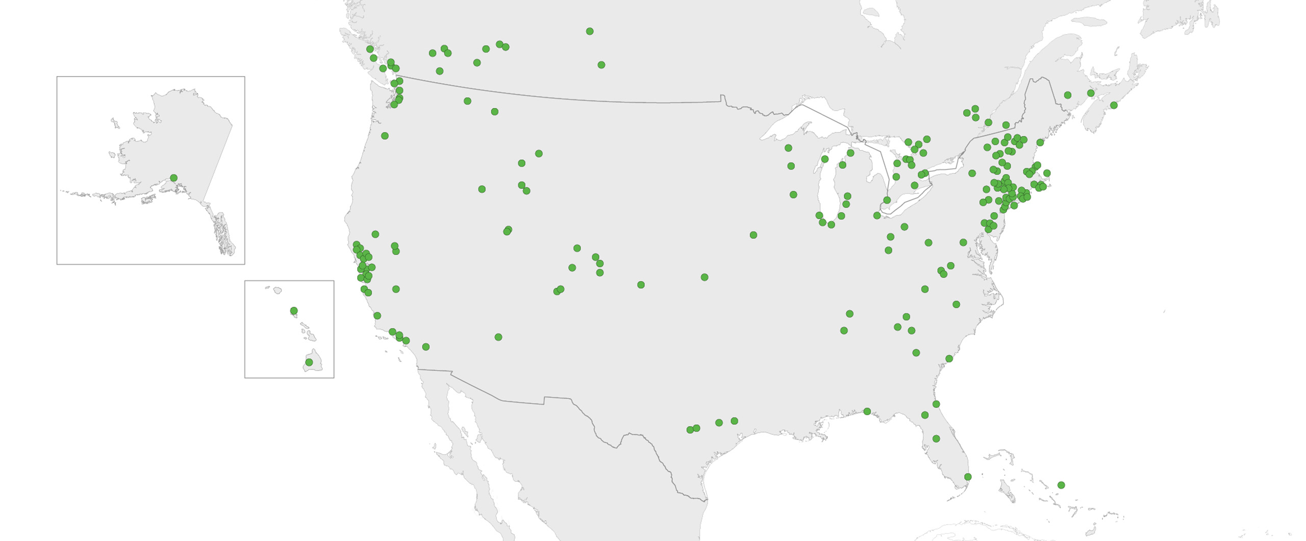 Map of Turkel Design projects across North America