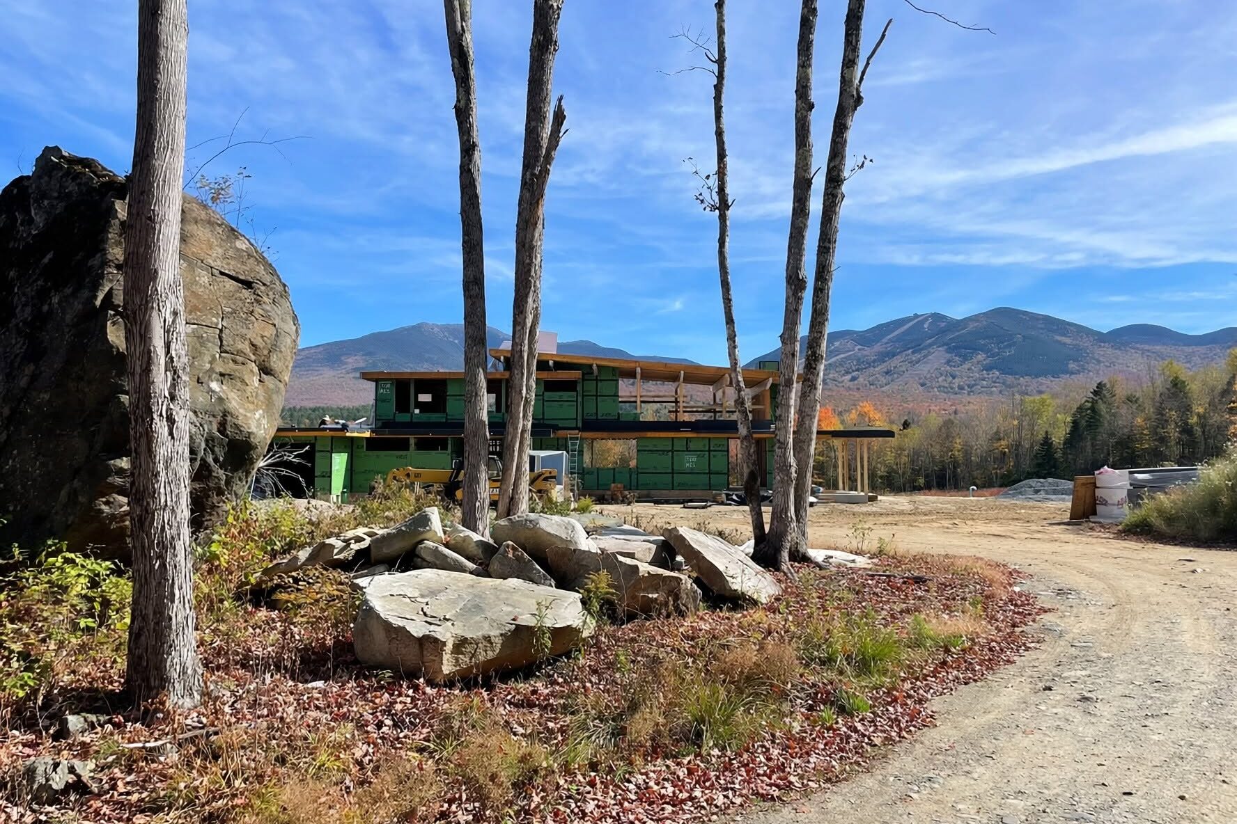 A modern home is assembled in the White Mountains